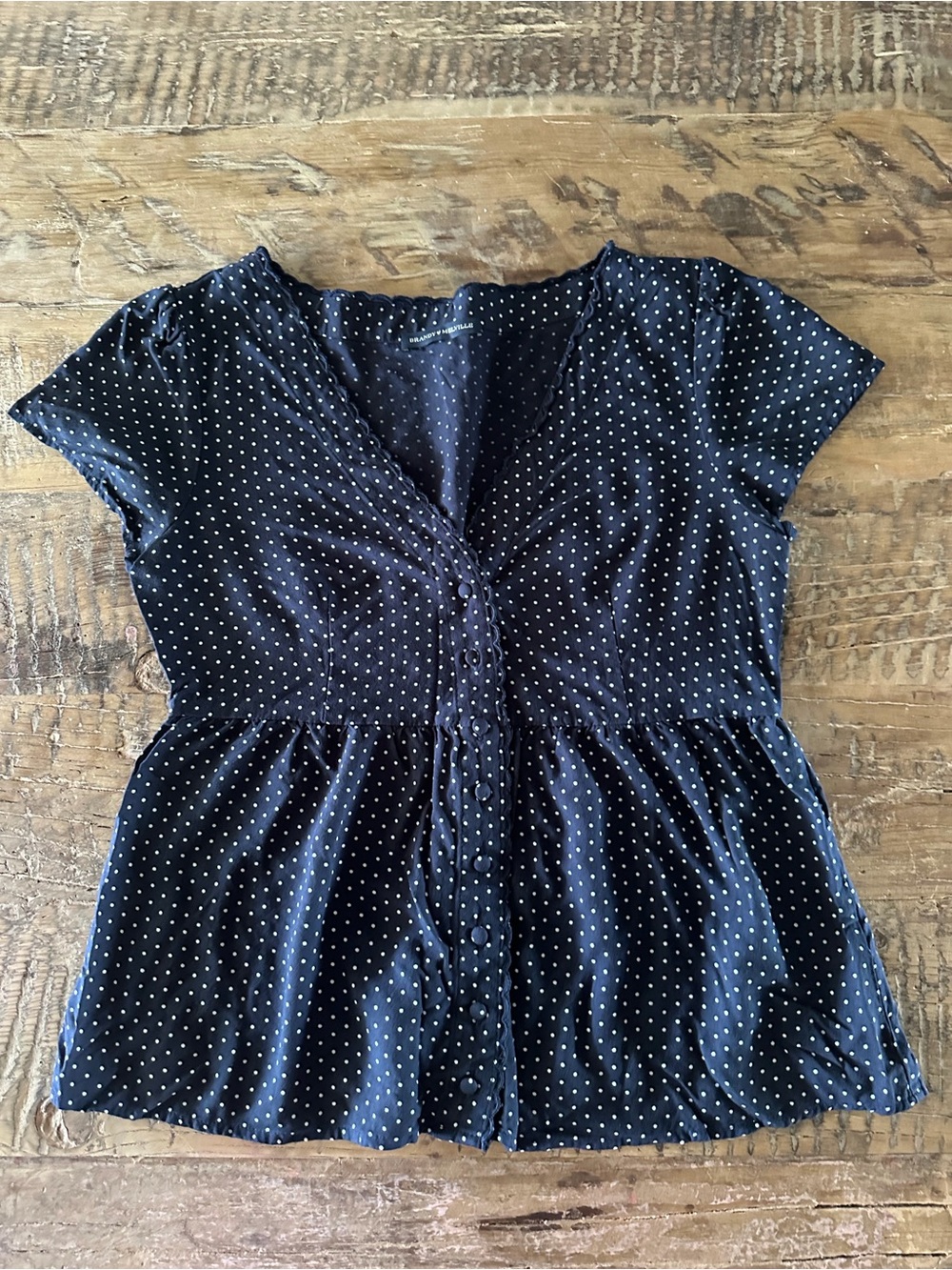 Brandy Melville Women's Black Polka Dot Button-Front Peplum Top
